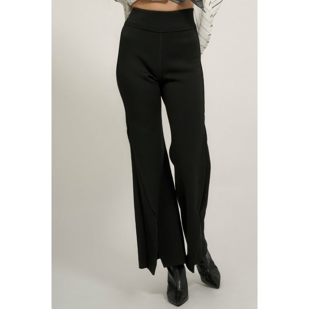 Solid Raw Edge Expose Seam Flare Pants Image 1