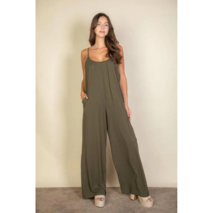 Spaghetti Strap Solid Wide Jumpsuit Image 1