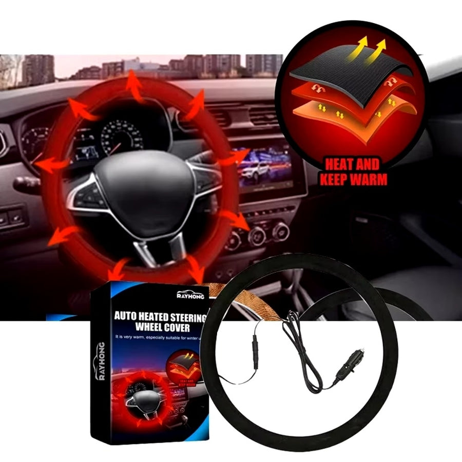 12V Heated Steering Wheel Cover - Winter Anti-Slip Hand Warmer Car Accessory Image 1