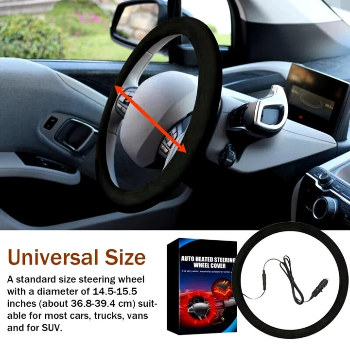 12V Heated Steering Wheel Cover - Winter Anti-Slip Hand Warmer Car Accessory Image 2