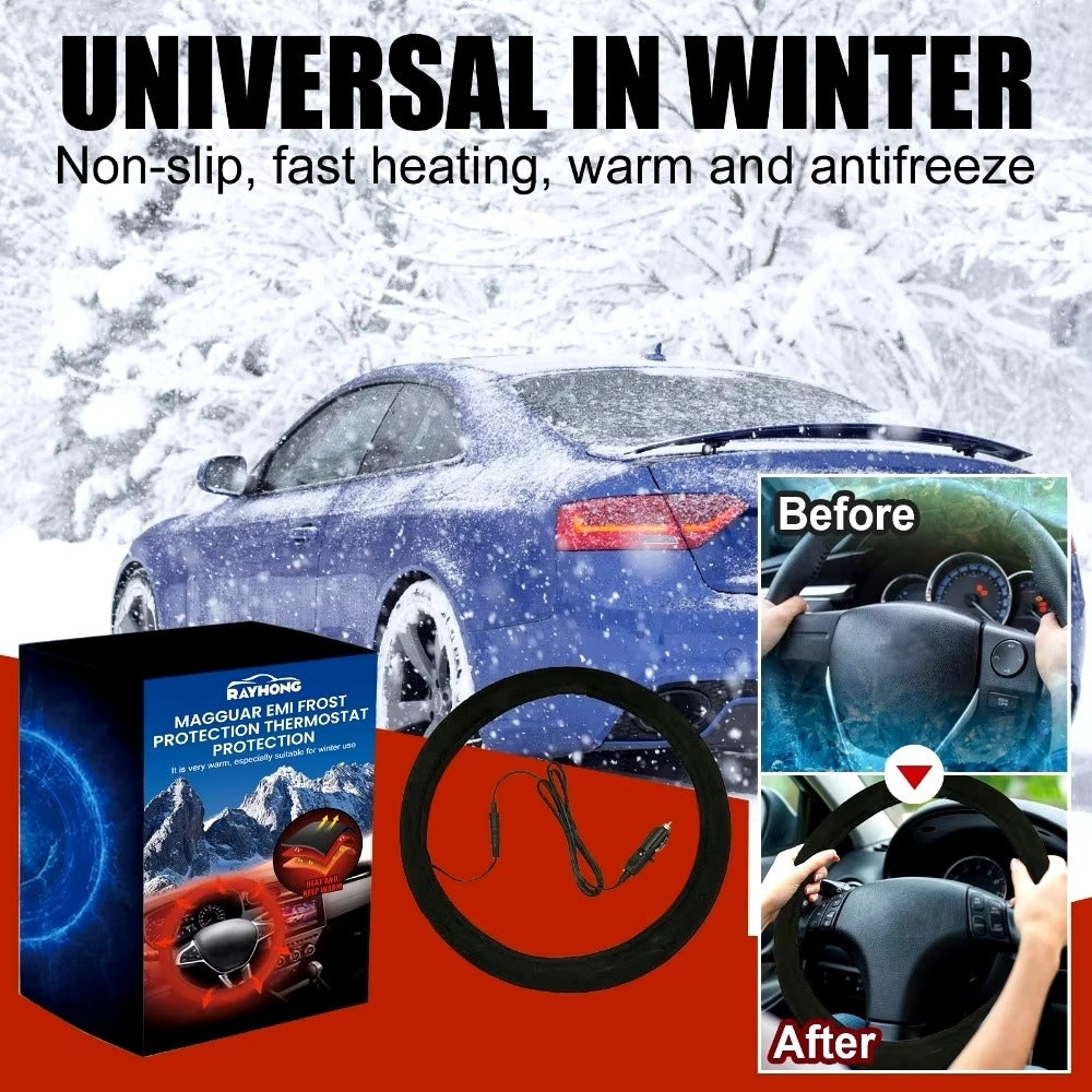 12V Heated Steering Wheel Cover - Winter Anti-Slip Hand Warmer Car Accessory Image 3