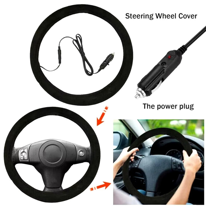 12V Heated Steering Wheel Cover - Winter Anti-Slip Hand Warmer Car Accessory Image 4