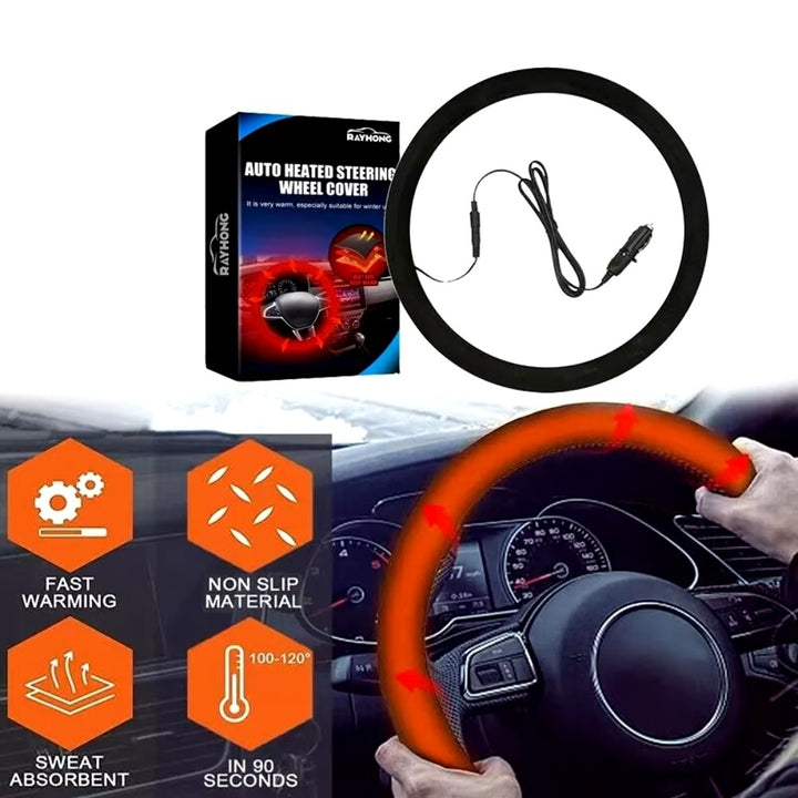 12V Heated Steering Wheel Cover - Winter Anti-Slip Hand Warmer Car Accessory Image 4