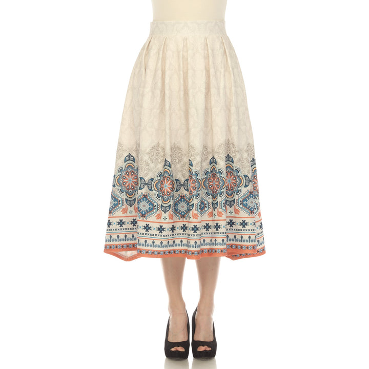 White Mark Womens Pleated Skirt with Border Print Image 1