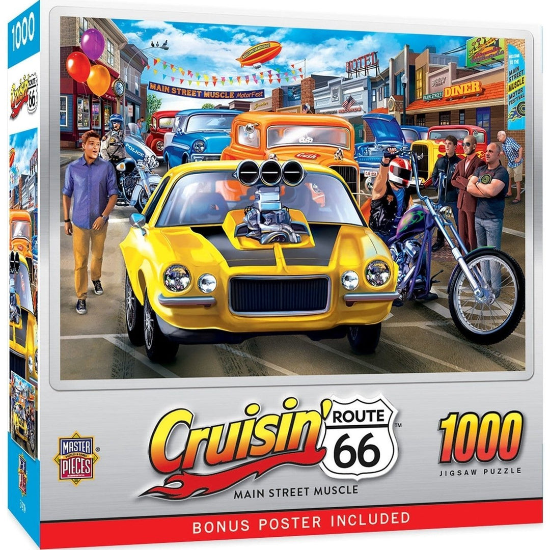 Cruisin Route 66 - Main Street Muscle 1000 Piece Jigsaw Puzzle Image 1