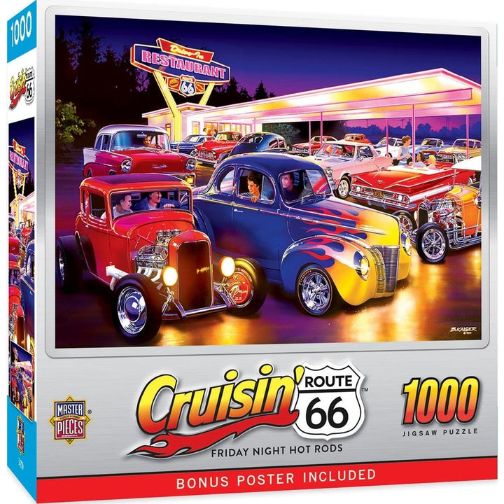 Cruisin Route 66 - Friday Night Hot Rods 1000 Piece Jigsaw Puzzle Image 1