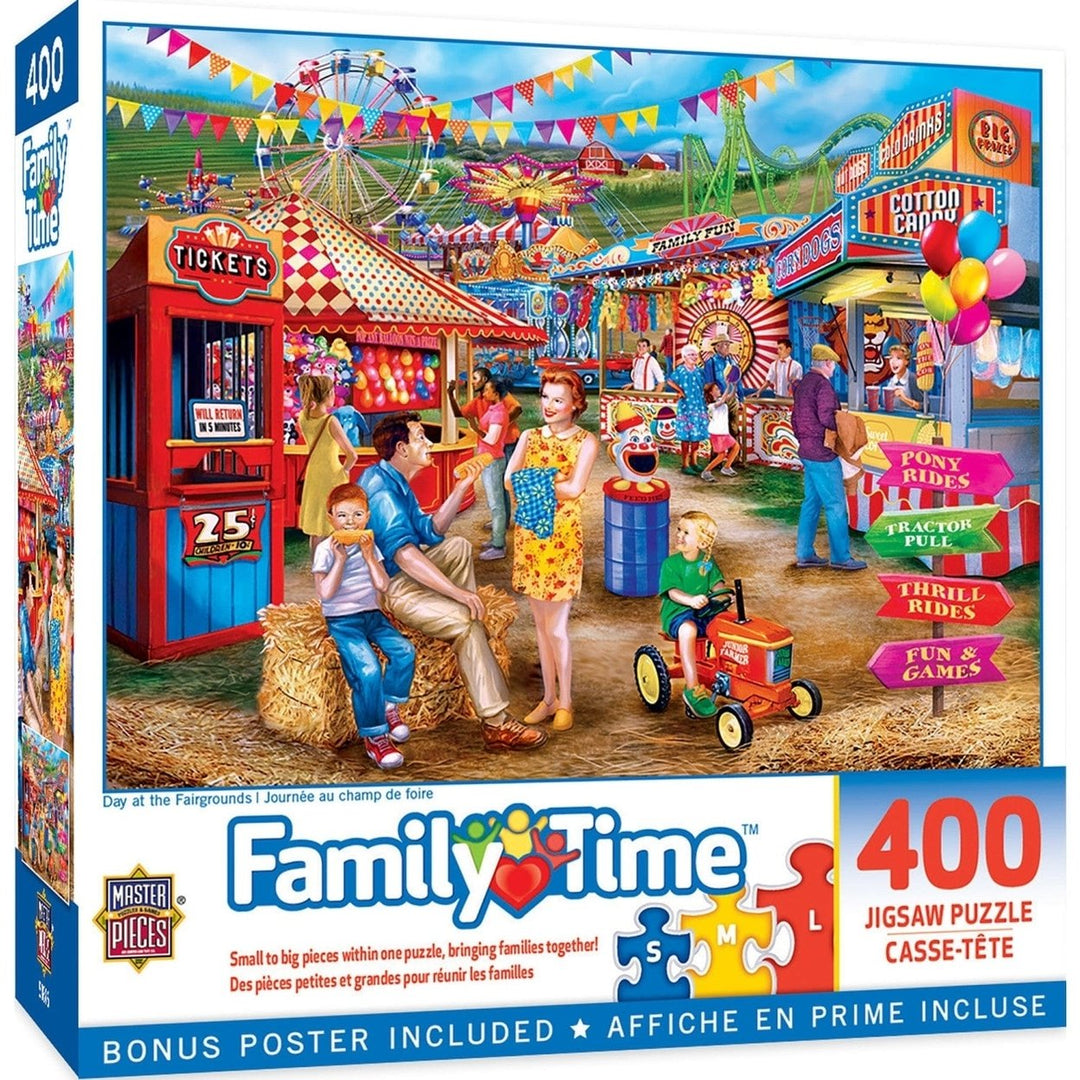 Family Time Day at the Fairgrounds 400 Piece Jigsaw Puzzle Colorful Fun Kids Image 1