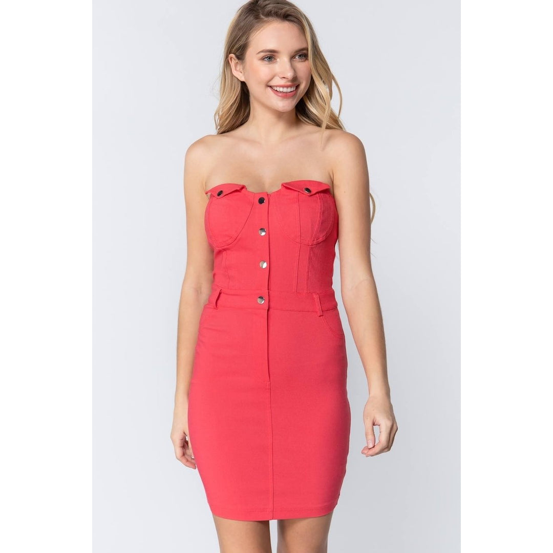 Strapless Button Down Mini Dress Image 1