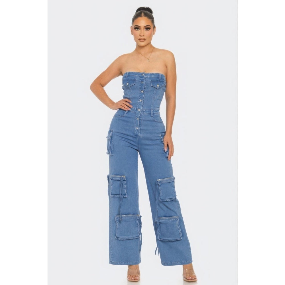 Stretch Denim Jumpsuit Image 2