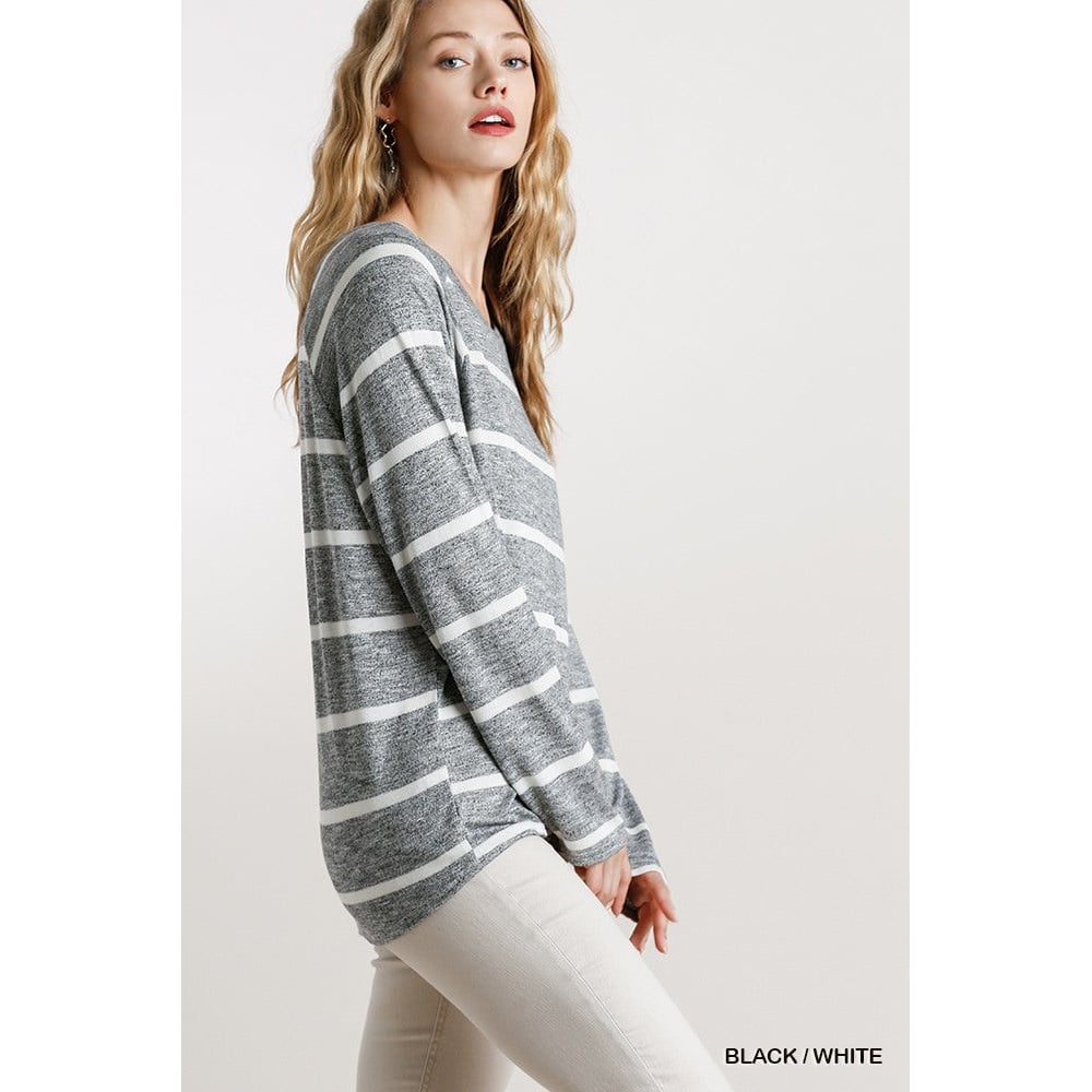 Striped Round Neck Long Sleeve Top Image 2