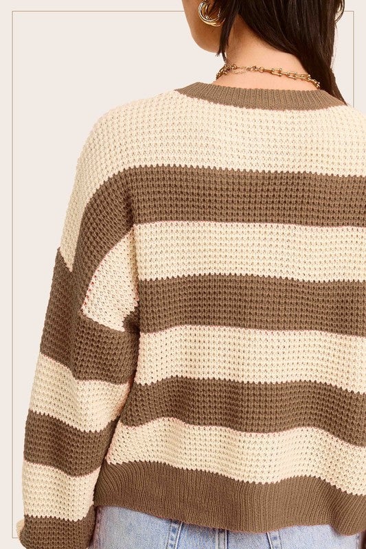 Striped Round Neck Loose Fit Sweater Image 4