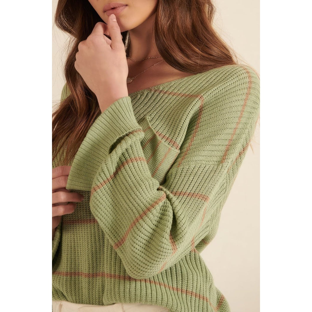 Striped Rib-knit Oversized Pocket Sweater Image 3