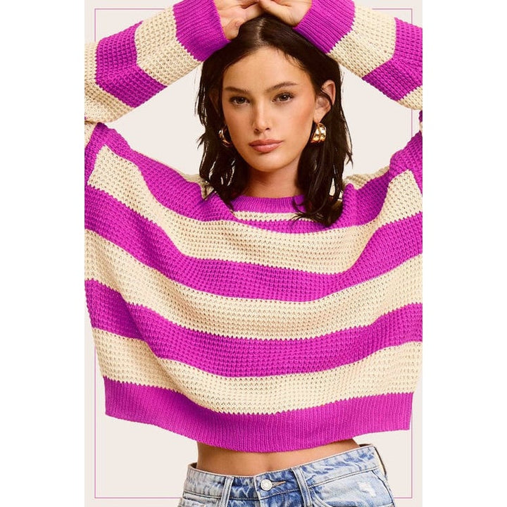 Striped Round Neck Loose Fit Sweater Image 1