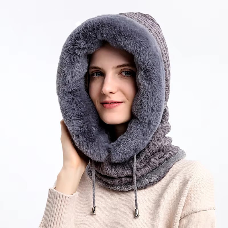 Winter faux Cap Mask Set Hooded for Women Knitted Cashmere Neck Warm Balaclava Ski Image 1