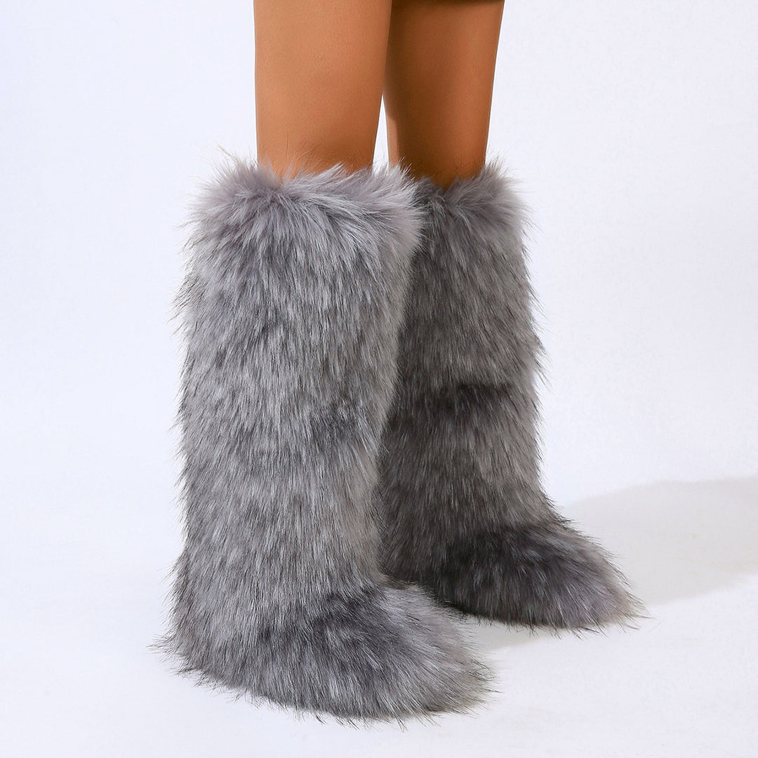 Winter Women Snow Boots Faux faux Long Boots Warm Plush Platform Knee-high Boot Outdoor Furry Cute Over-the-knee Boots Image 7