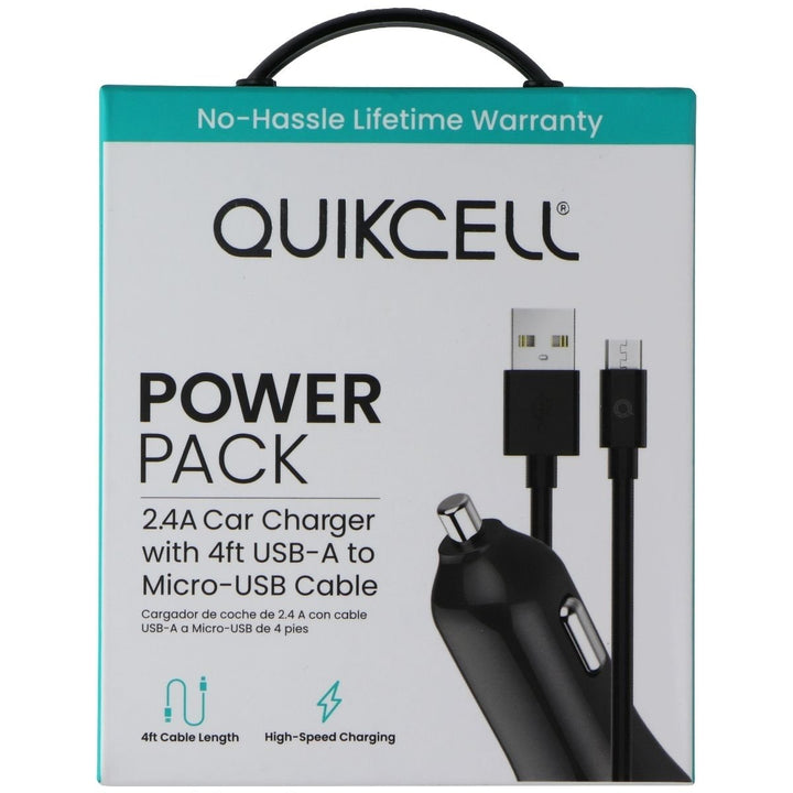 Quikcell Power Pack 2.4A Car Charger with 4ft USB-A to Micro-USB Cable - Black Image 1