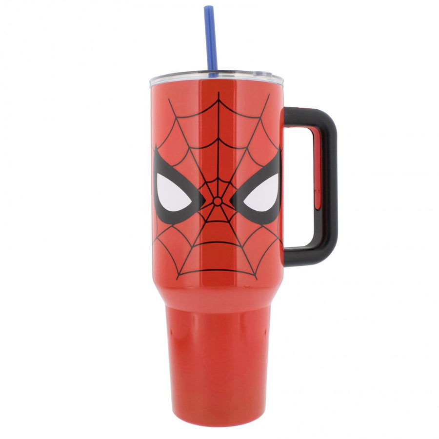 Spider-Man Mask and Logo Stainless Steel 40 oz Tumbler w/ Lid andStraw Image 1