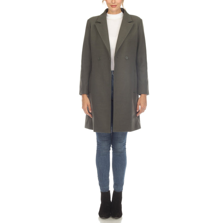 White Mark Classic Walker Coat Womens Double-Breasted Notched Lapel Size [Insert Size] White Image 3