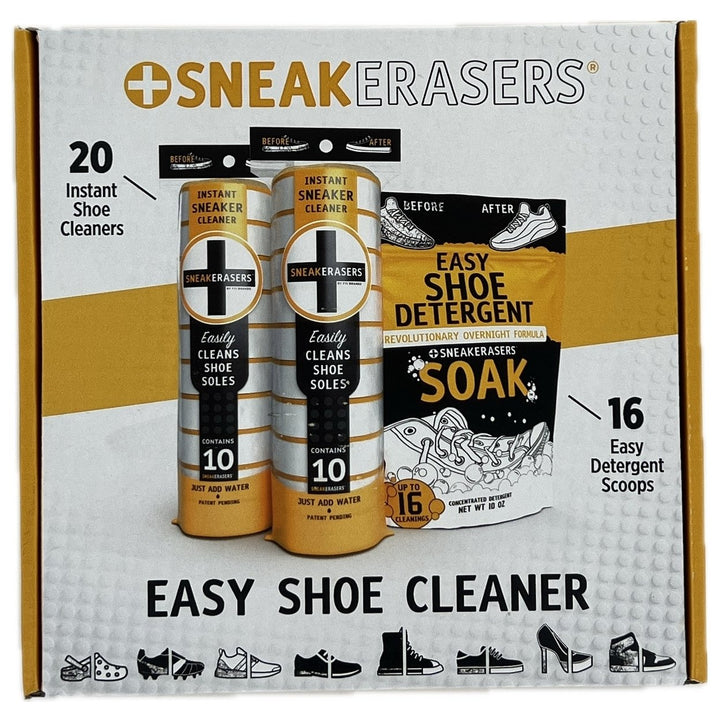 SneakERASERS Easy Shoe Cleaner Kit - 10 Ounce (16 Scoops) and 20 Shoe Cleaners Image 2