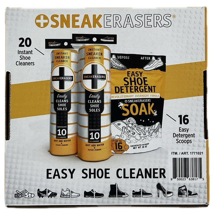 SneakERASERS Easy Shoe Cleaner Kit - 10 Ounce (16 Scoops) and 20 Shoe Cleaners Image 3