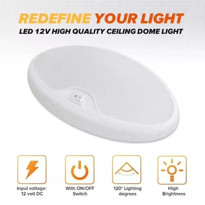 12V 6inch Oval LED Pancake Ceiling Light with Switch Soft White Lighting Image 4