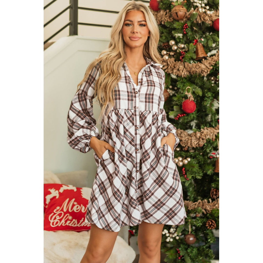 Callie Plaid Bubble Sleeve Shirt Dress Image 1