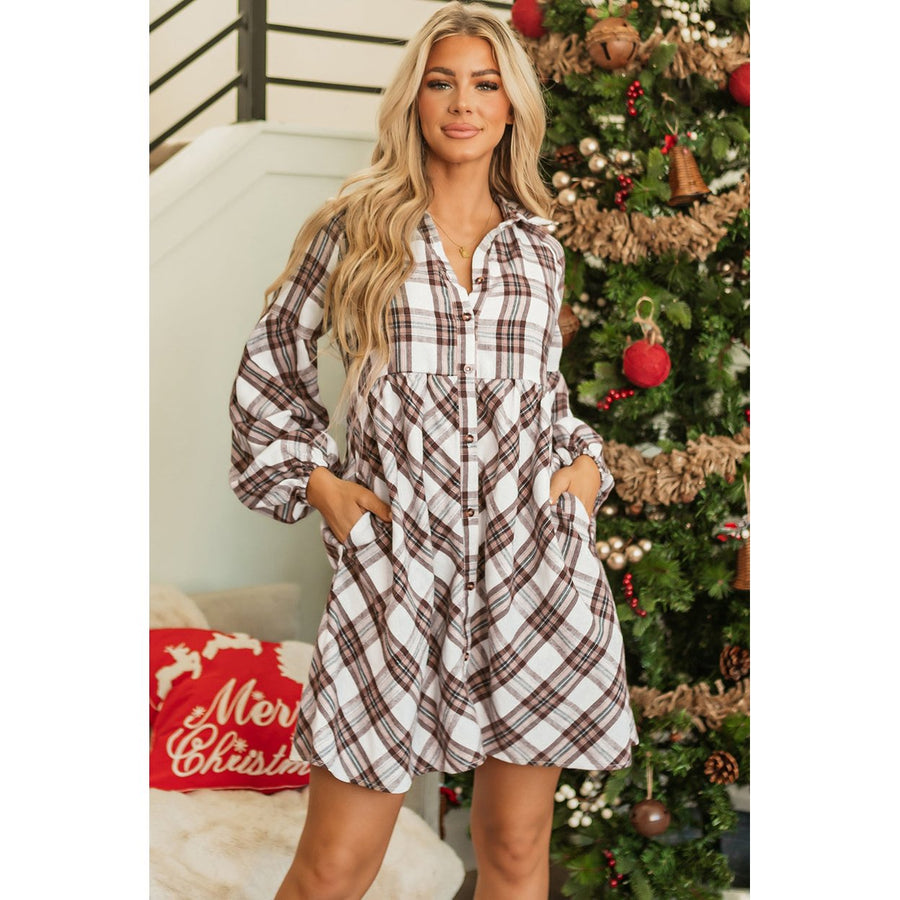 Callie Plaid Bubble Sleeve Shirt Dress Image 1