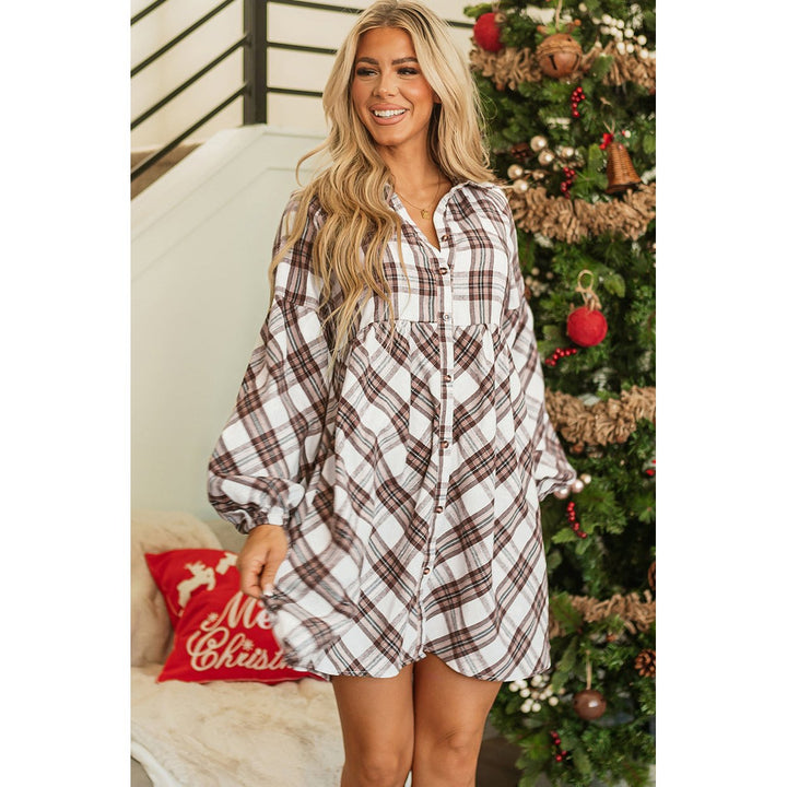 Callie Plaid Bubble Sleeve Shirt Dress Image 6