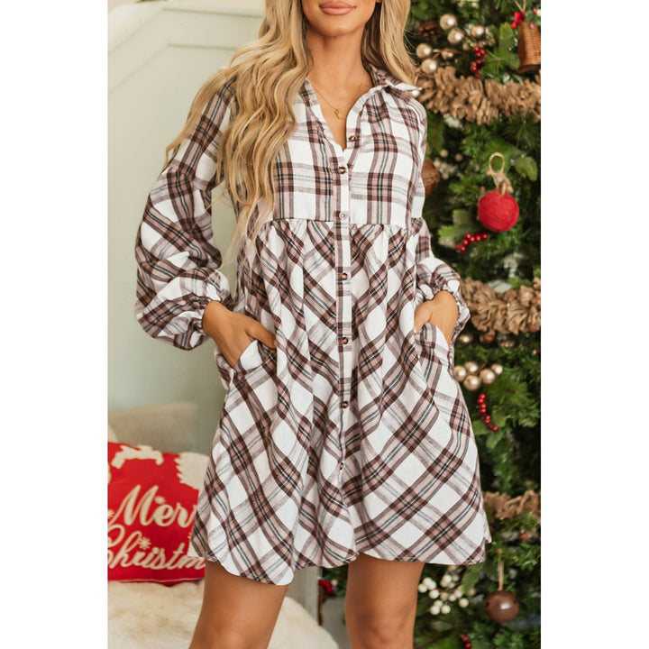 Callie Plaid Bubble Sleeve Shirt Dress Image 7