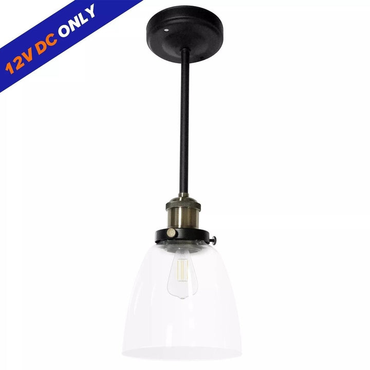 12V RV Glass Shade LED Pendant Light Fixture with Edison Bulb Matte Black Image 1