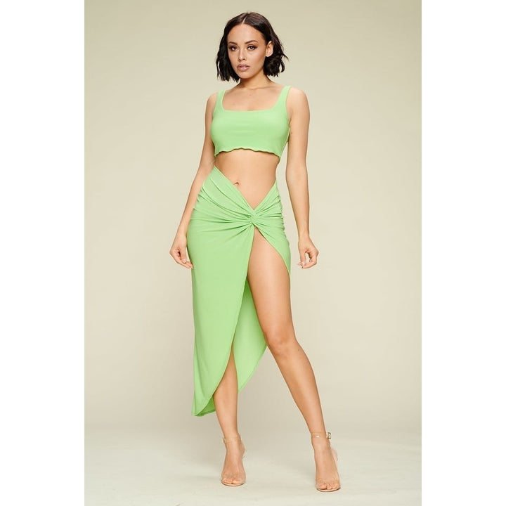 Summer Days Solid Crop Top and Split Thigh Twist Slit Skirt Set Image 1