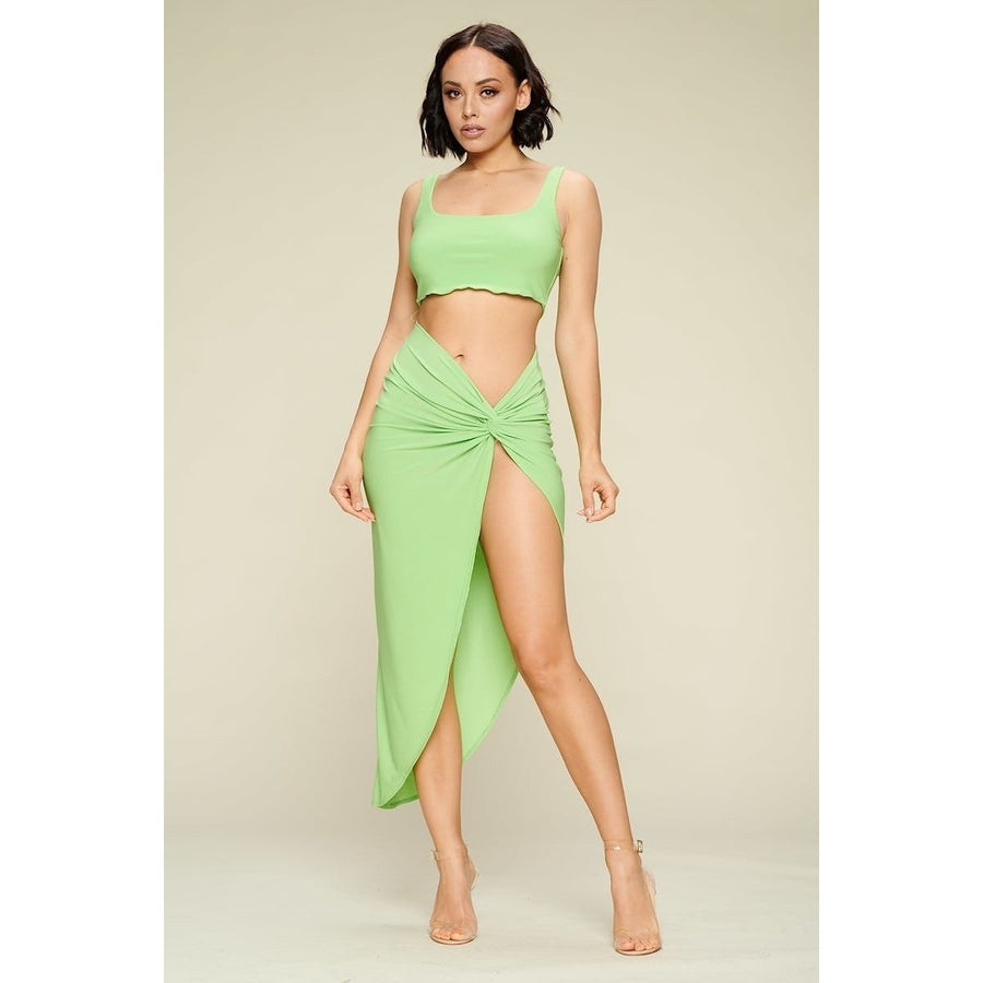 Summer Days Solid Crop Top and Split Thigh Twist Slit Skirt Set Image 1