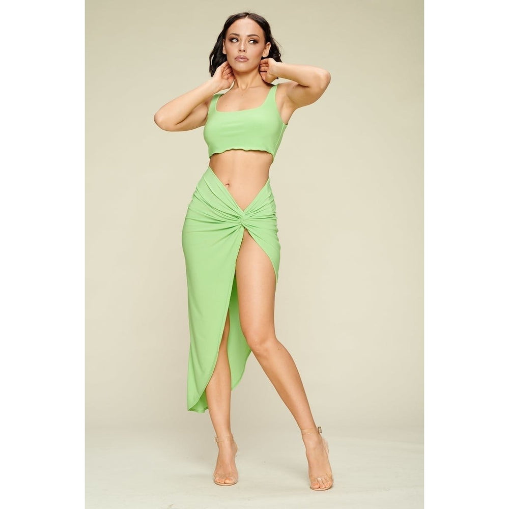 Summer Days Solid Crop Top and Split Thigh Twist Slit Skirt Set Image 2