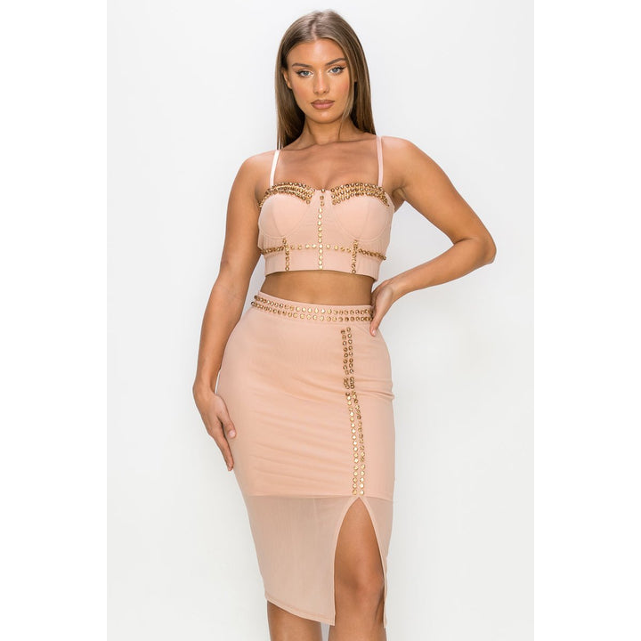 Studded Stone Cami Top and Slit Mini Skirts Set Image 1