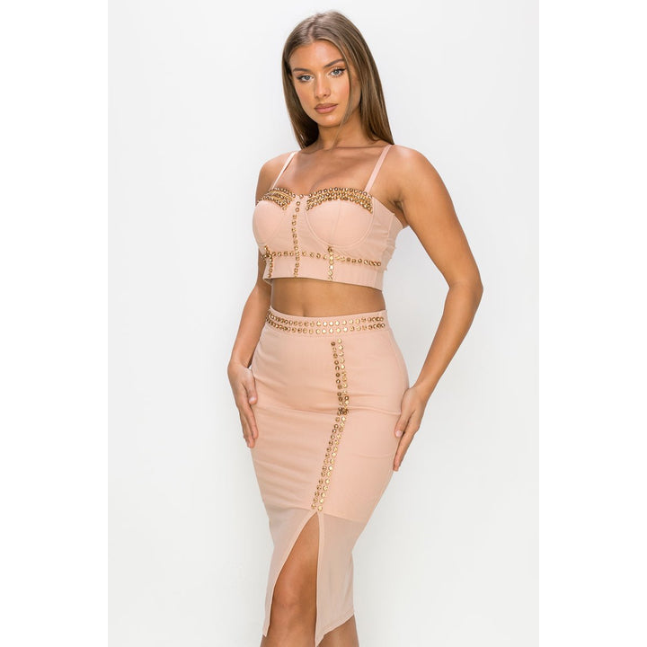 Studded Stone Cami Top and Slit Mini Skirts Set Image 3