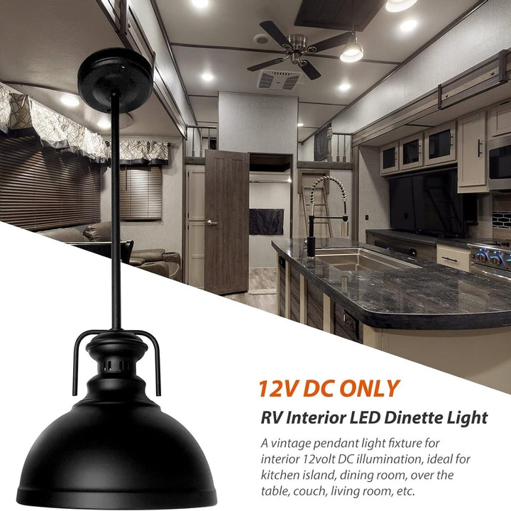 12V 22inch Industrial Matte Black LED Pendant Ceiling Light Camper Trailer Boat Image 2