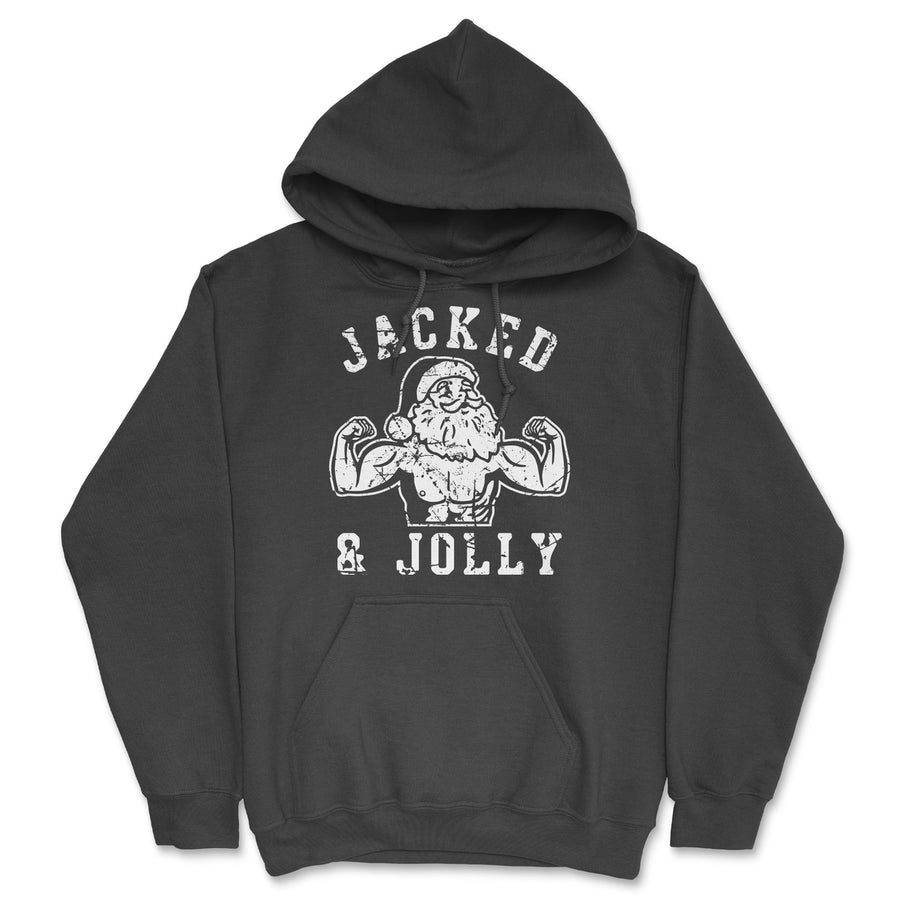 Jacked And Jolly Unisex Hoodie Funny Sarcastic Christmas Buff Santa Graphic Hooded Sweatshirt Image 1