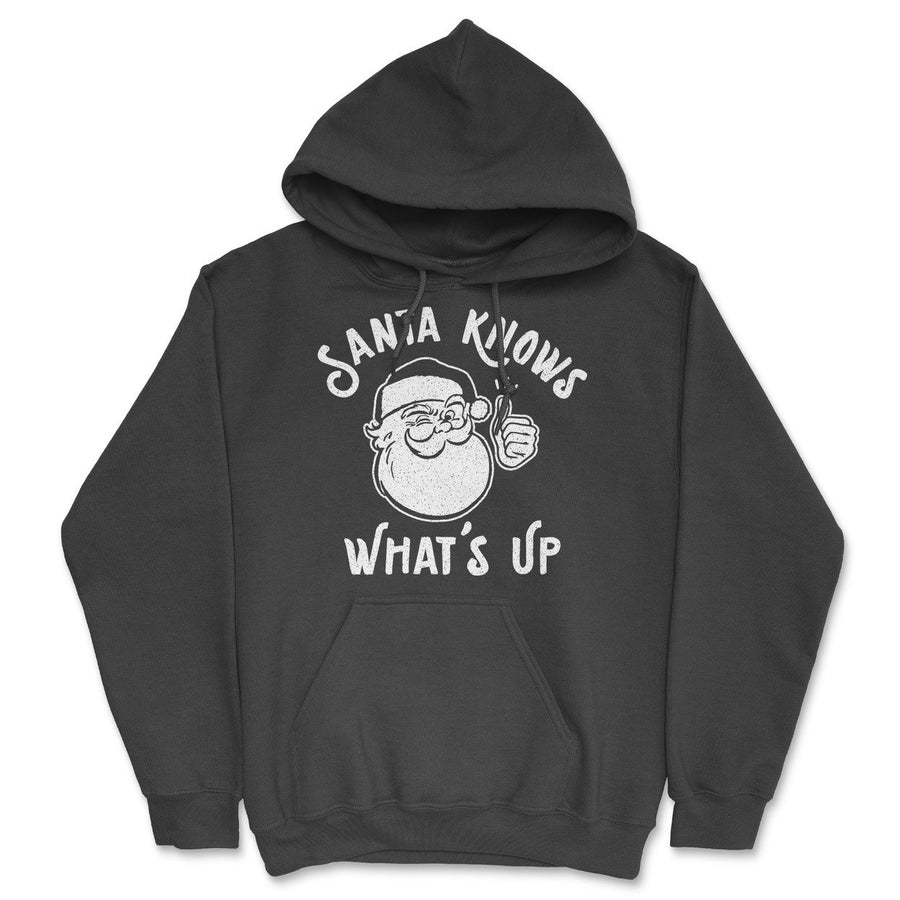 Santa Knows Whats Up Unisex Hoodie Funny Sarcastic Christmas Santa Graphic Novelty Hooded Sweatshirt Image 1