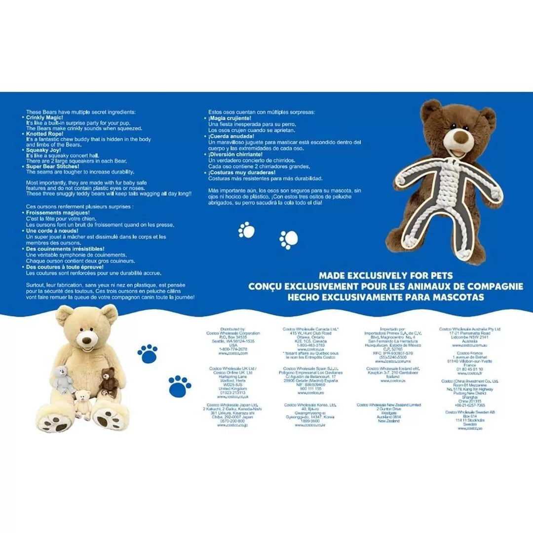 Hugfun Teddy Bears Dog Toys 3 Pack Image 4