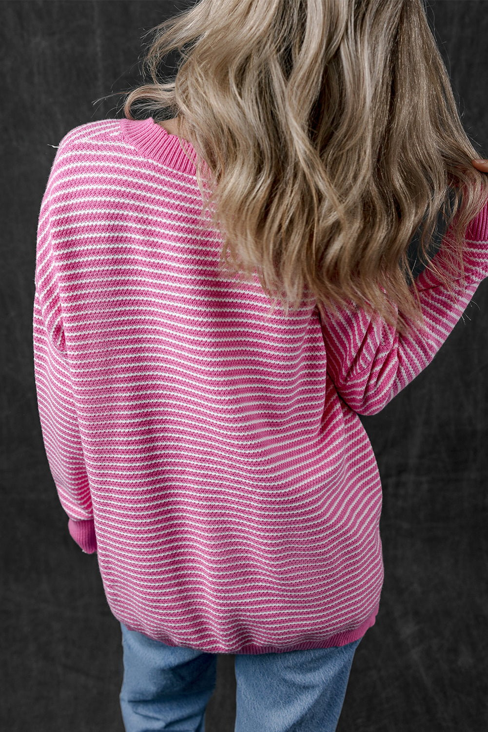 Alana Striped Scallop V Neck Loose Sweater Image 2