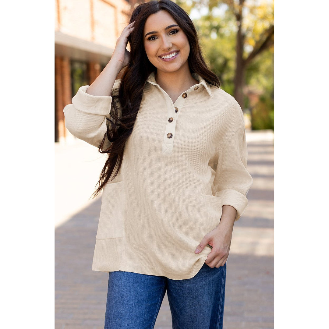 Arianna Waffle Half Button Top Image 6