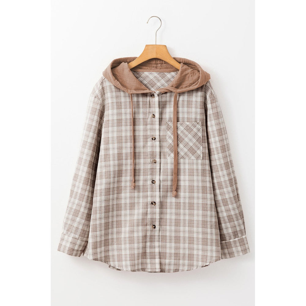 Ariella Checkered Loose Fit Buttoned Hooded Shacket Image 2