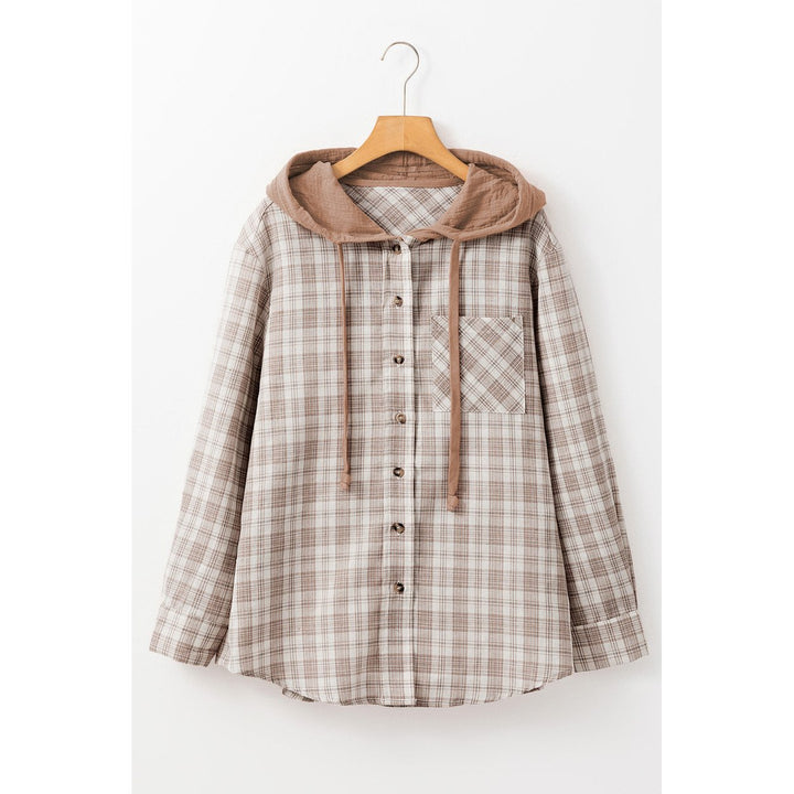 Ariella Checkered Loose Fit Buttoned Hooded Shacket Image 1