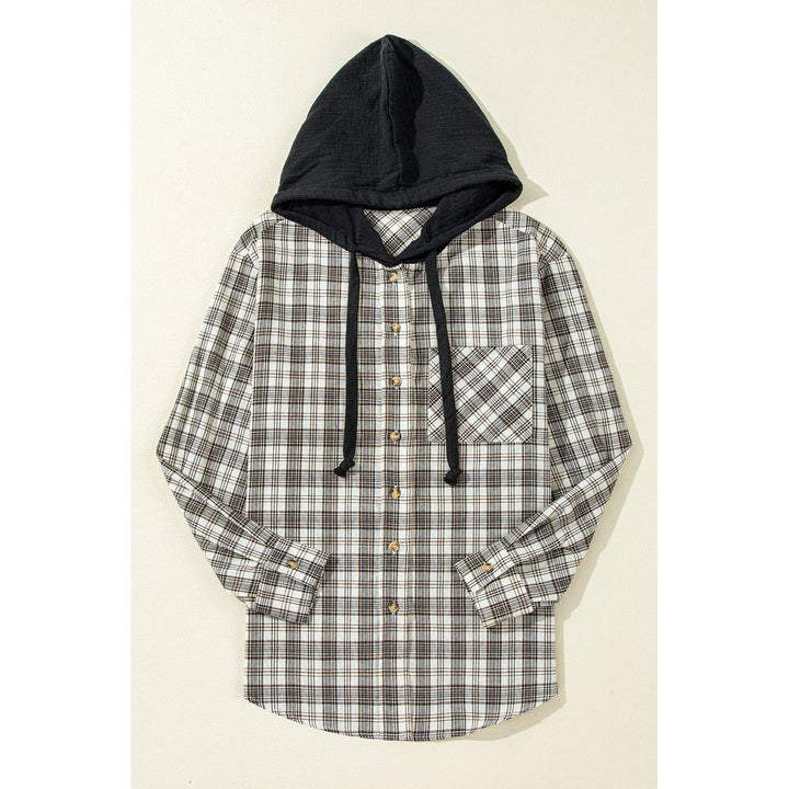 Ariella Checkered Loose Fit Buttoned Hooded Shacket Image 1