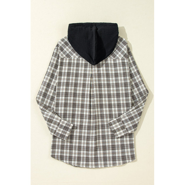 Ariella Checkered Loose Fit Buttoned Hooded Shacket Image 12