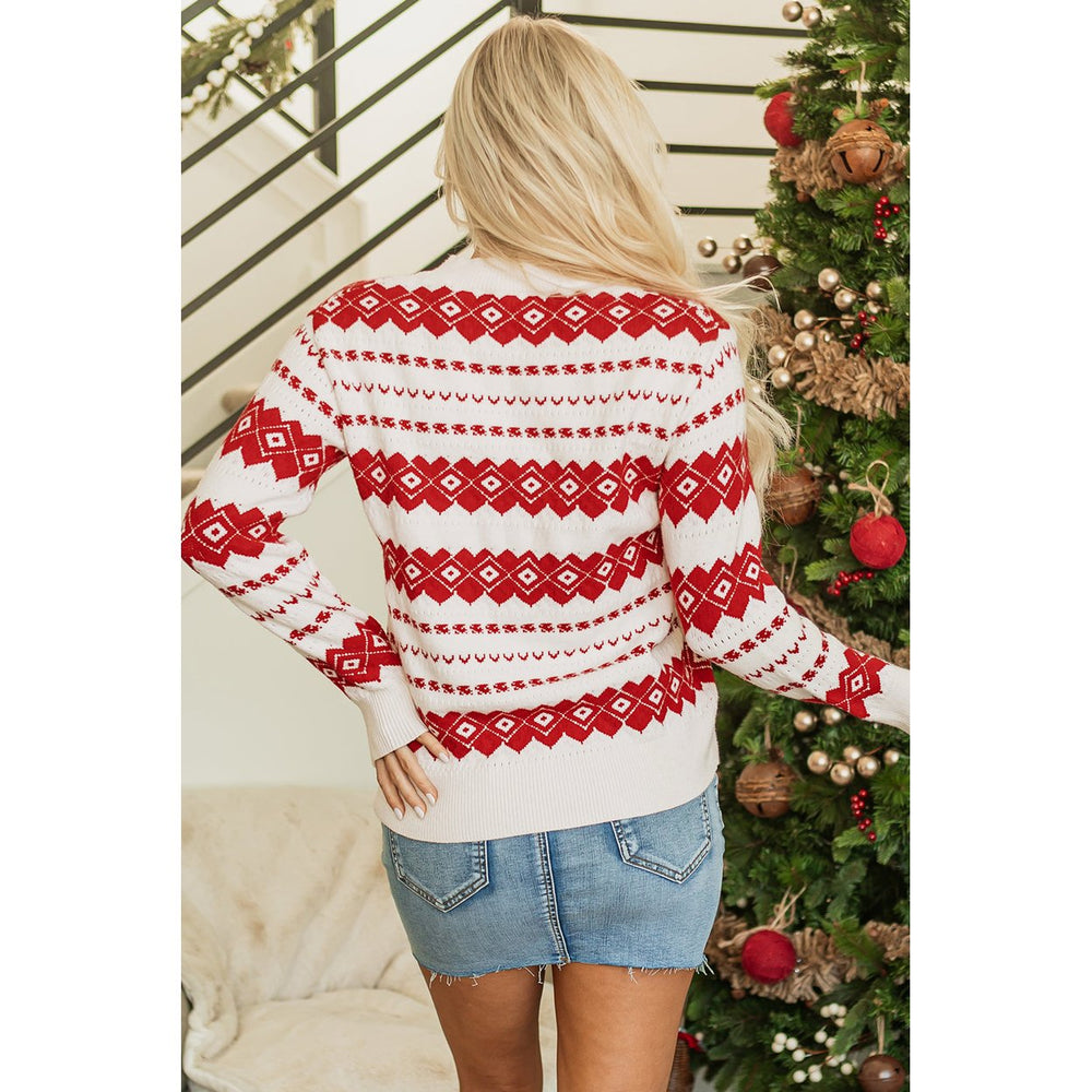 Rosalie Patterned Crew Neck Loose Sweater Image 2