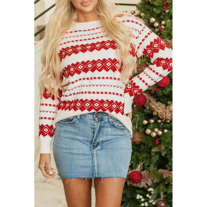 Rosalie Patterned Crew Neck Loose Sweater Image 6