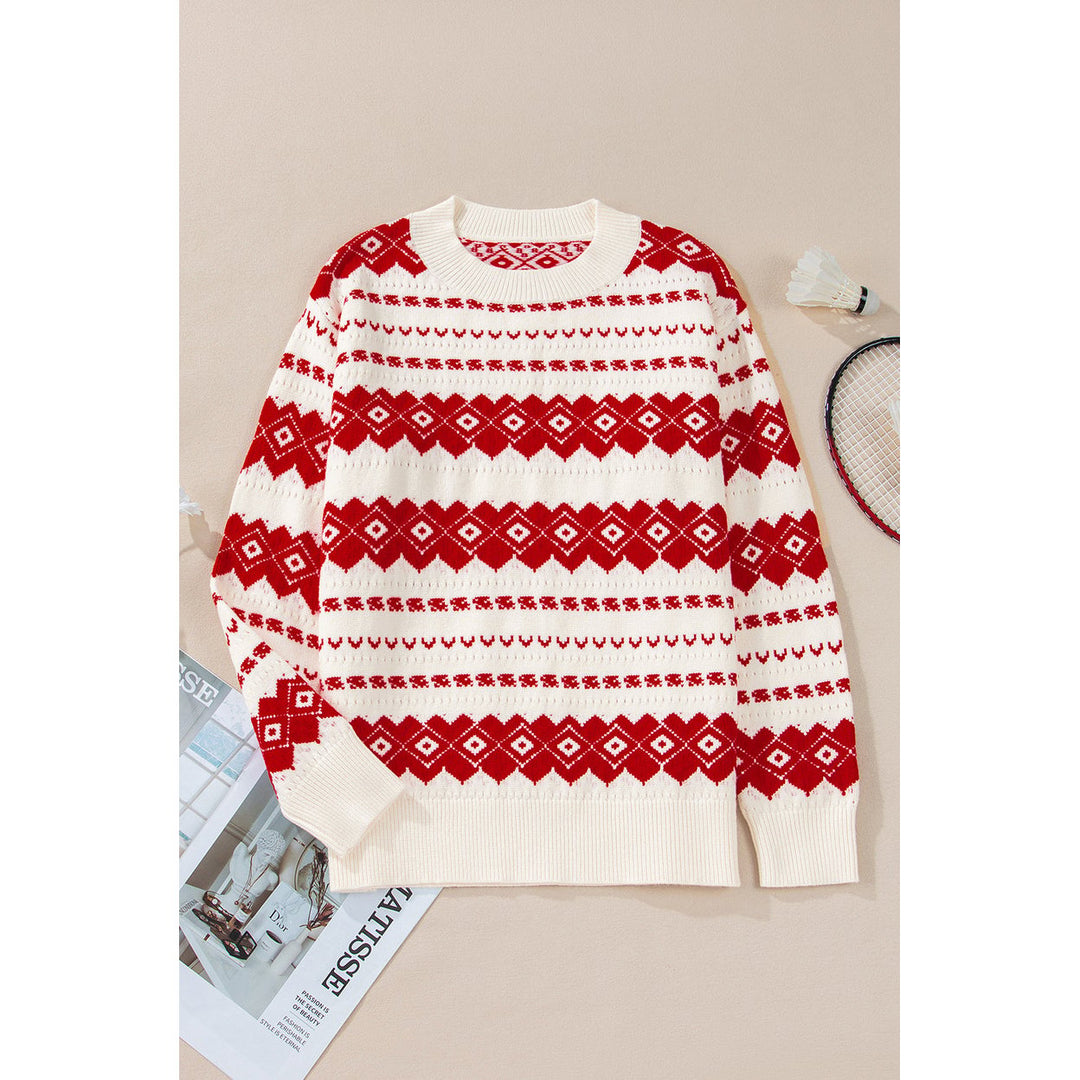 Rosalie Patterned Crew Neck Loose Sweater Image 8