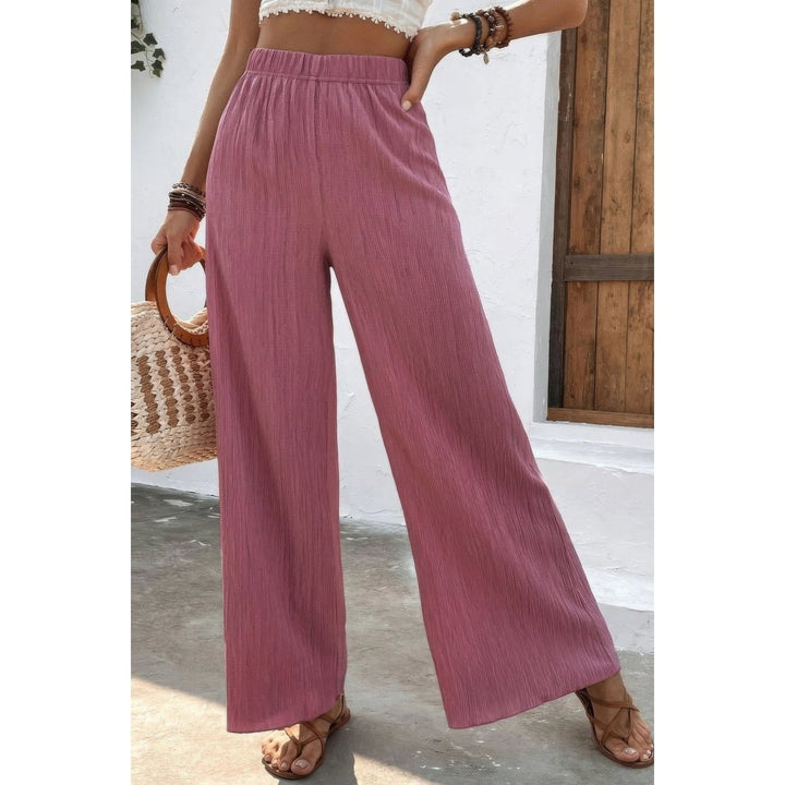 Textured Wide Leg Palazzo Pants Image 1