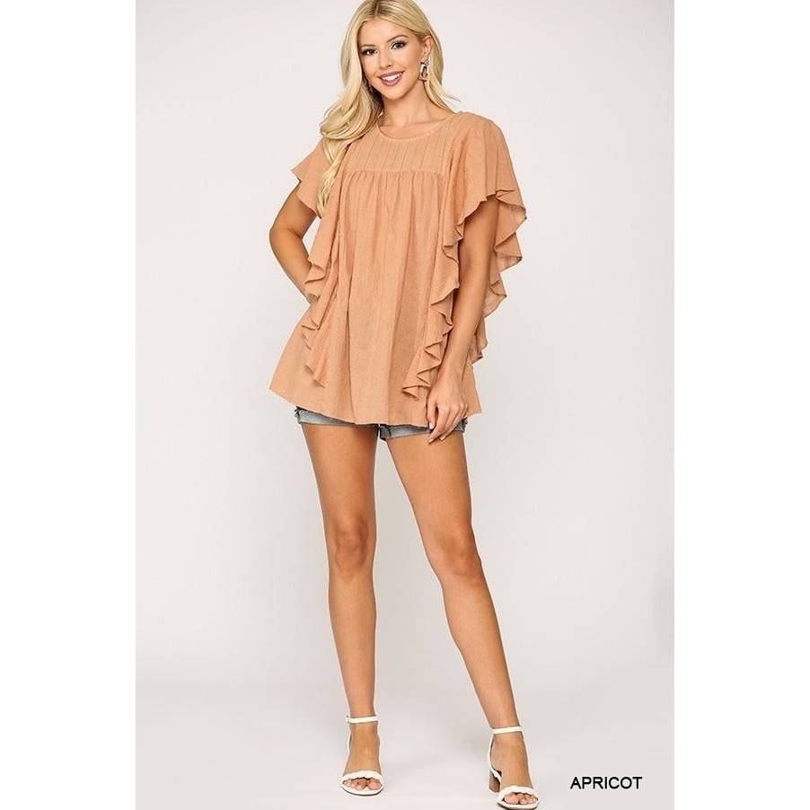 Textured Ruffle Sleeve Tunic Top With Back Keyhole Image 2